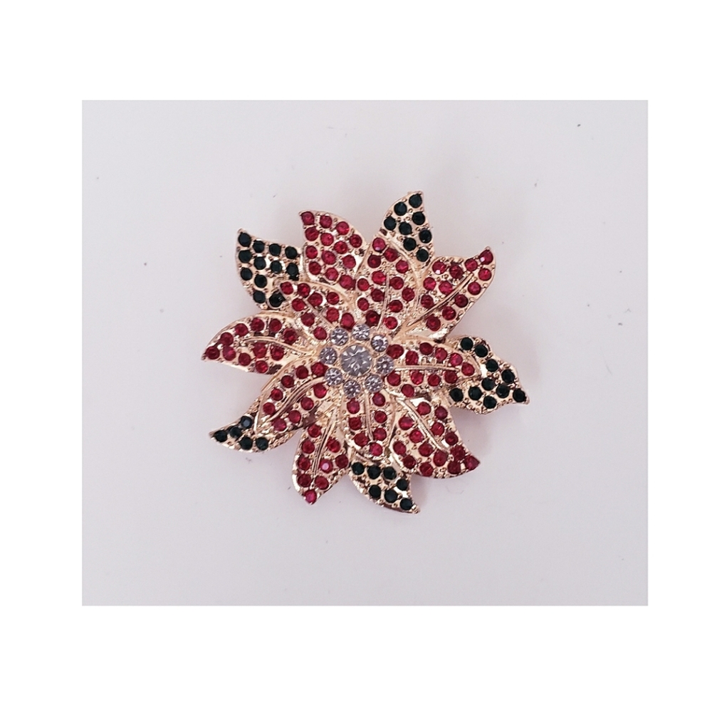 Multi Color Poinsettia Christmas Brooch
